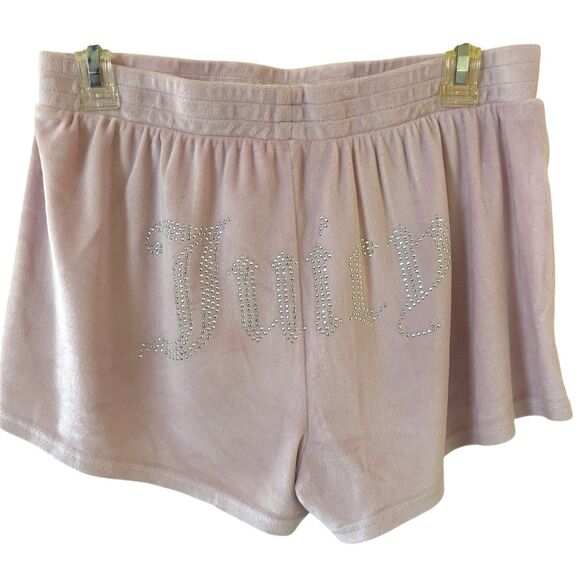 Juicy Couture Womens Sleepwear Shorts SZ Large Velour Y2K Beaded Spellout Pink - Picture 1 of 9